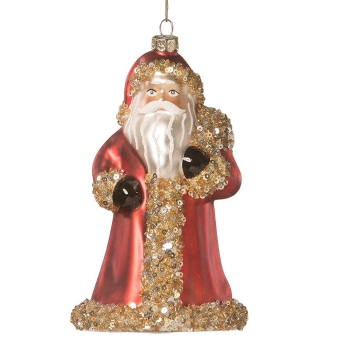 7" Blown Glass Santa w/ Sequins Ornament by Bethany Lowe Designs