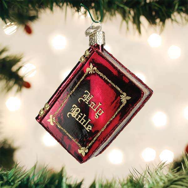 Old World Christmas Red Bible Blown Glass Ornament