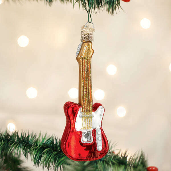 Old World Christmas Red Electric Guitar Blown Glass Ornament