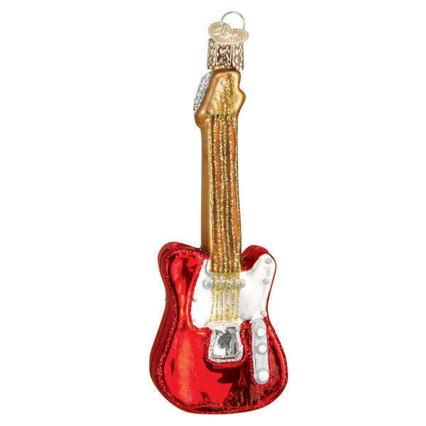 Old World Christmas Red Electric Guitar Blown Glass Ornament