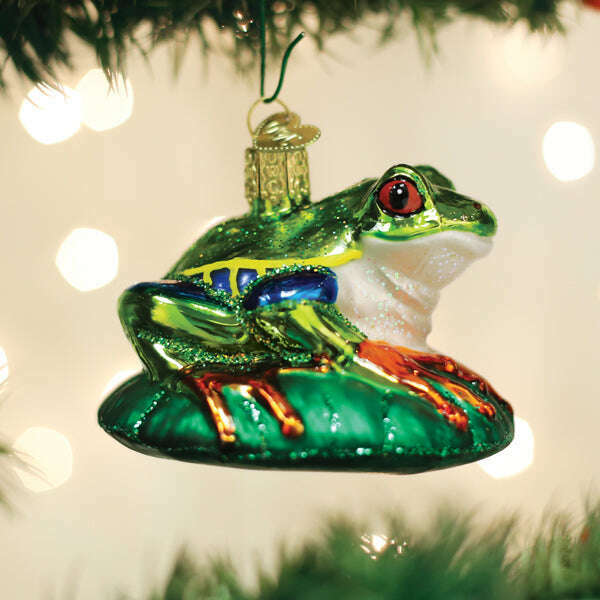 Old World Christmas Red-eyed Tree Frog Blown Glass Ornament