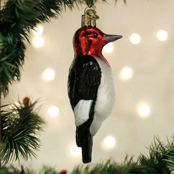 Old World Christmas Red-headed Woodpecker Blown Glass Ornament