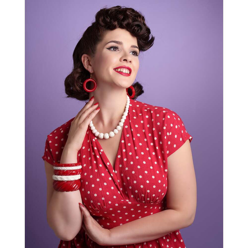 Red Heavy Carve Drop Hoop Earrings by Splendette 2