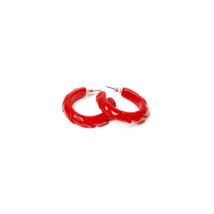 Red Heavy Carve Hoop Earrings by Splendette