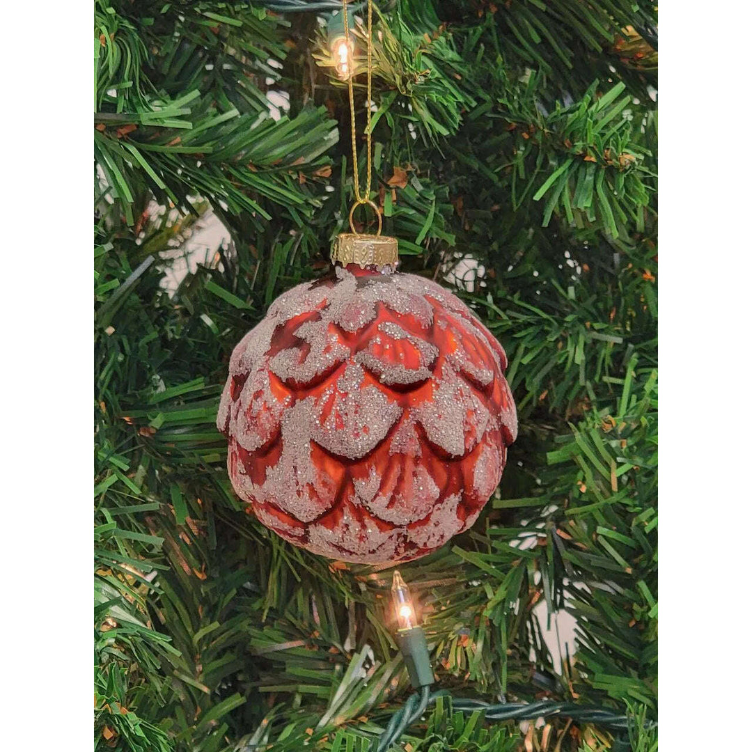 Red Pinecone-Shaped Glass Christmas Ornament F07M7-13-LH76-23148