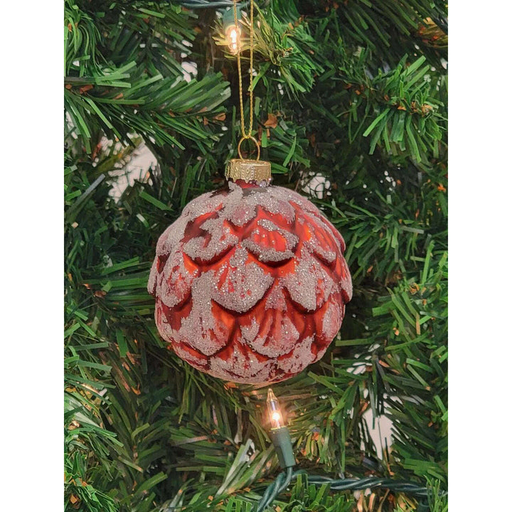 Red Pinecone-Shaped Glass Christmas Ornament F07M7-13-LH76-23148