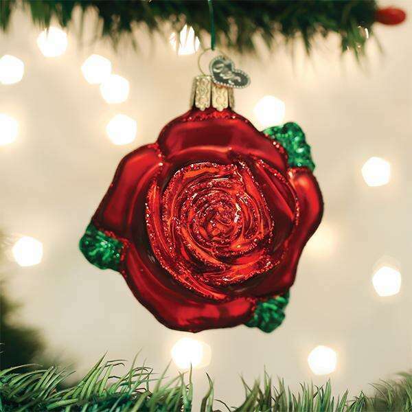 Old World Christmas Red Rose Blown Glass Ornament