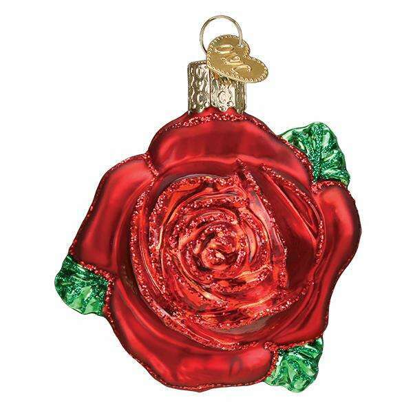 Old World Christmas Red Rose Blown Glass Ornament