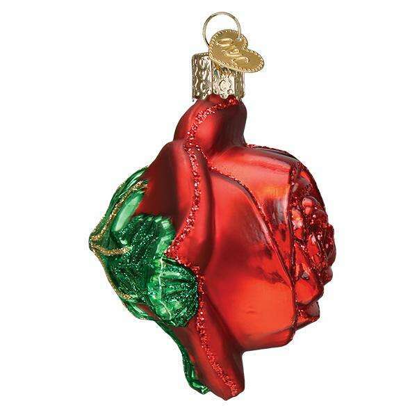 Old World Christmas Red Rose Blown Glass Ornament