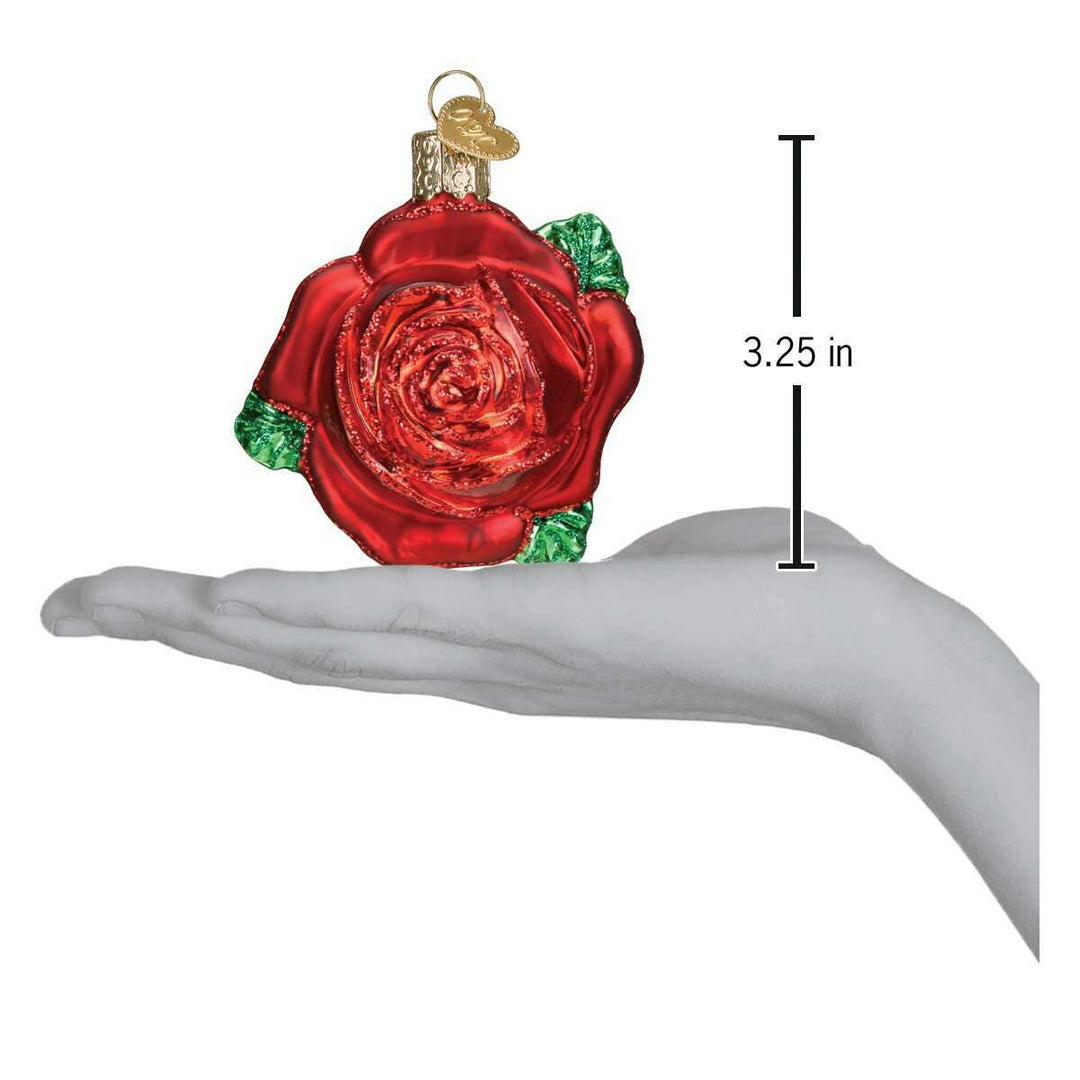 Old World Christmas Red Rose Blown Glass Ornament