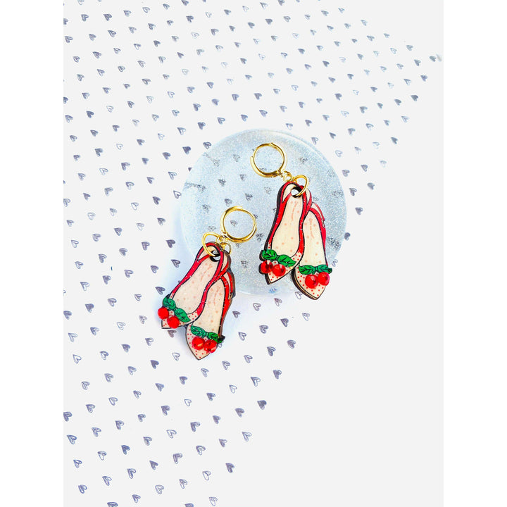 Red Ruby Cherry Shoe Earrings by Rosie Rose Parker