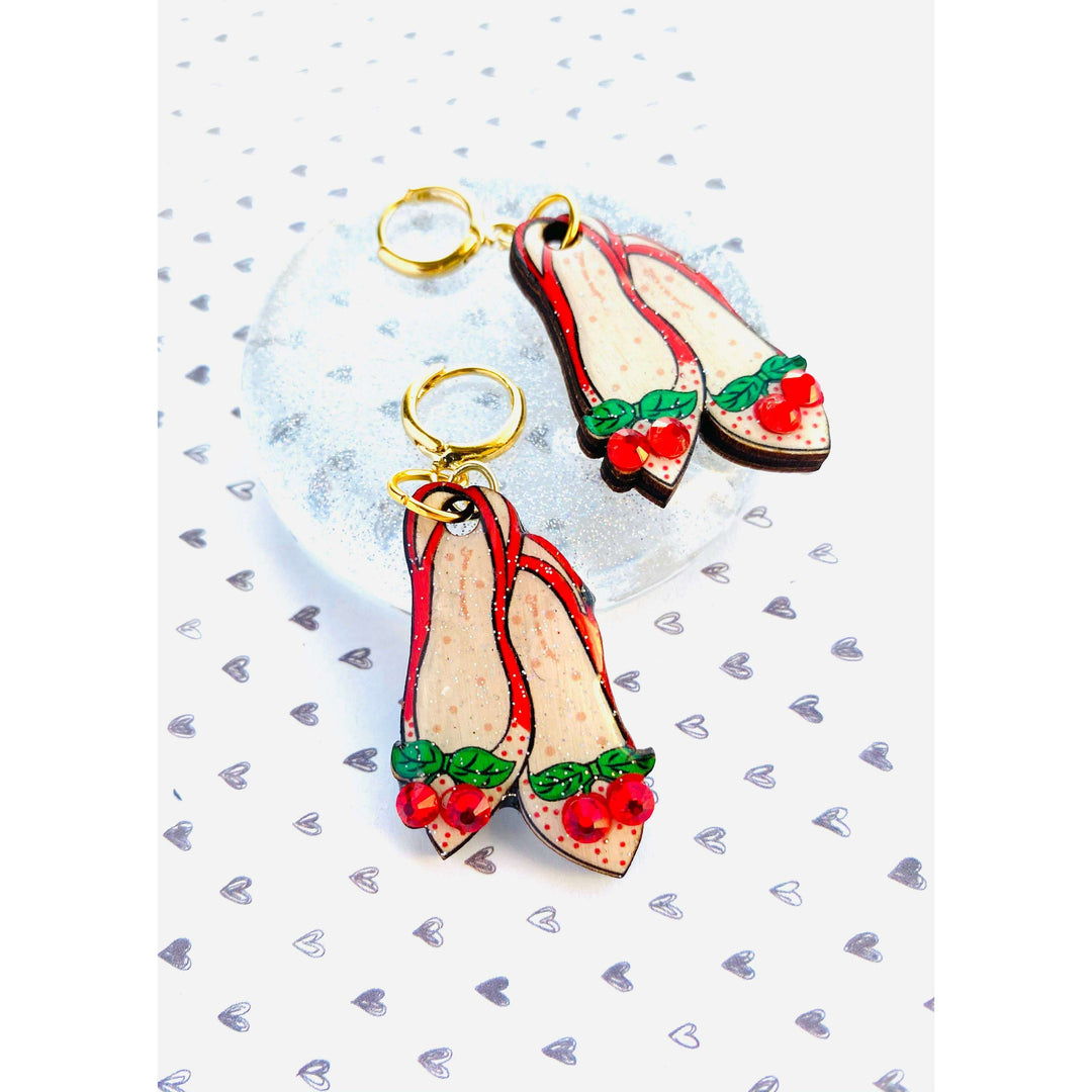 Red Ruby Cherry Shoe Earrings by Rosie Rose Parker