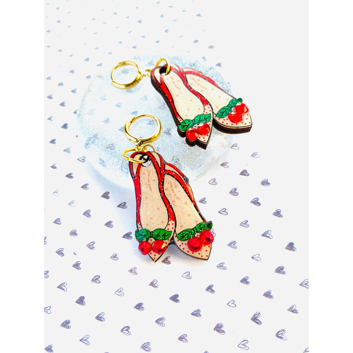 Red Ruby Cherry Shoe Earrings by Rosie Rose Parker