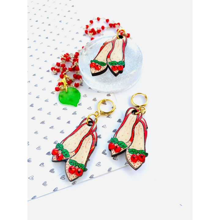 Red Ruby Cherry Shoe Earrings by Rosie Rose Parker
