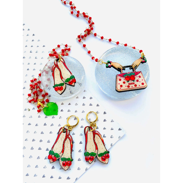 Red Ruby Cherry Shoe Earrings by Rosie Rose Parker
