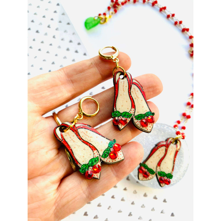 Red Ruby Cherry Shoe Earrings by Rosie Rose Parker