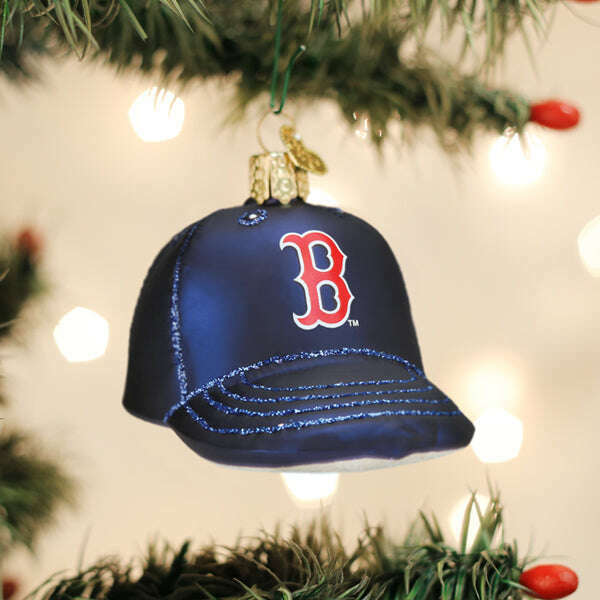 Old World Christmas Red Sox Baseball Cap Blown Glass Ornament