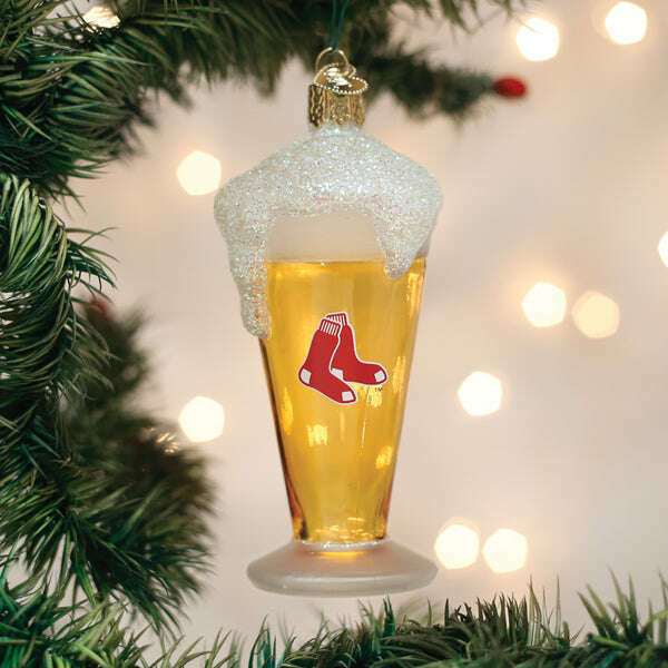 Old World Christmas Red Sox Glass of Beer Blown Glass Ornament
