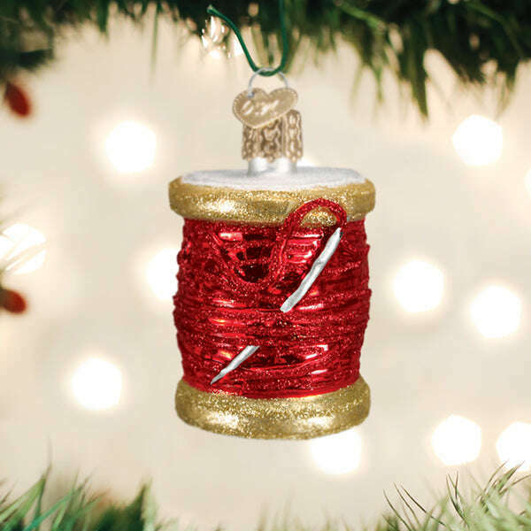 Old World Christmas Red Spool of Thread Blown Glass Ornament