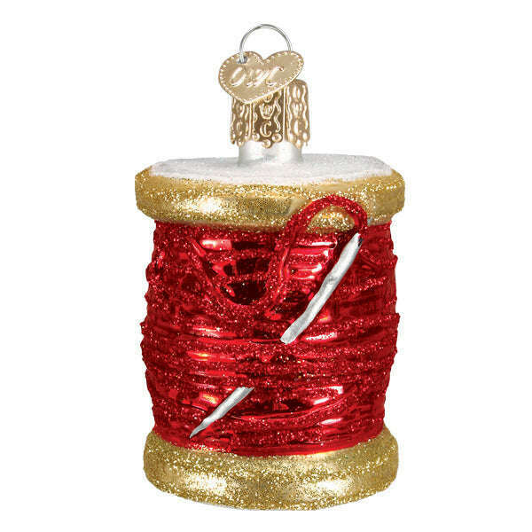 Old World Christmas Red Spool of Thread Blown Glass Ornament