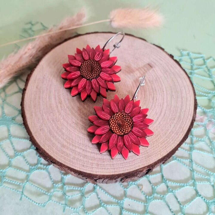 Red Sunflower Earrings by Cherryloco Jewellery 3
