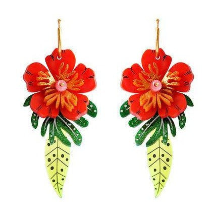 Red Tropical Flower Earrings by Laliblue - Quirks!