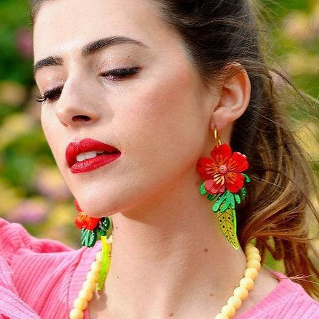 Red Tropical Flower Earrings by Laliblue - Quirks!