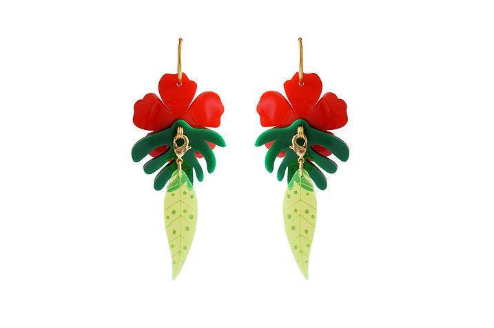 Red Tropical Flower Earrings by Laliblue - Quirks!