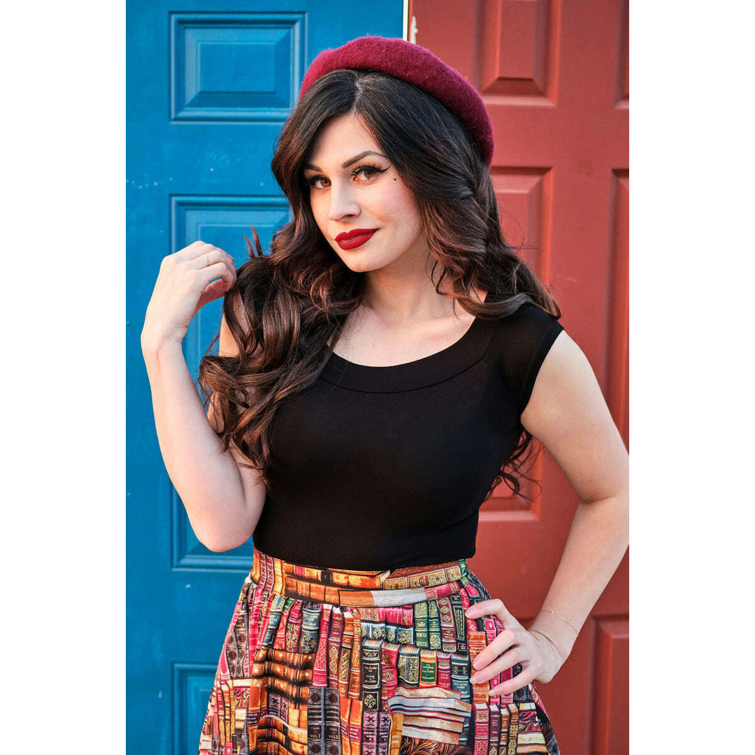 Retro Boat Neck Top in Black