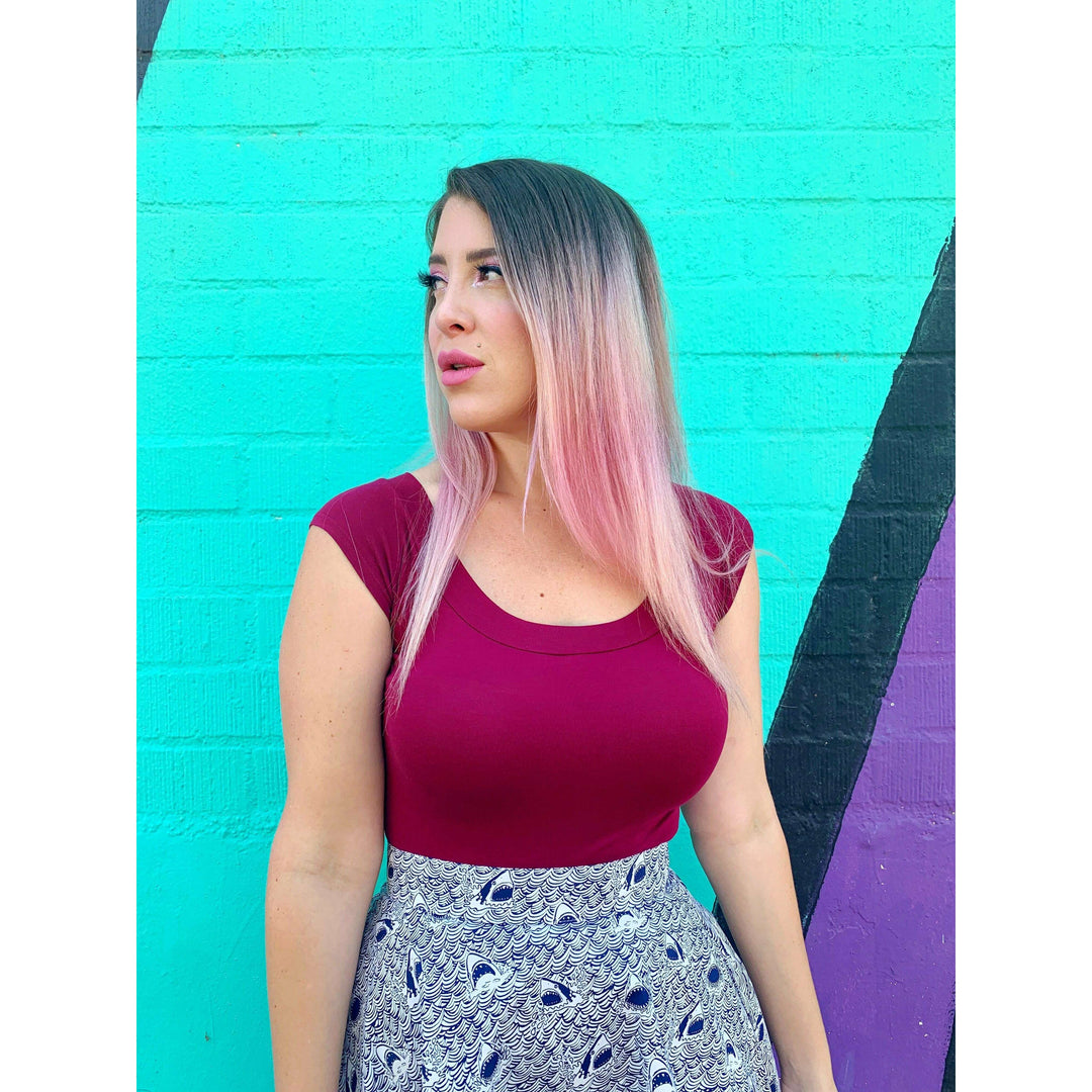 Retro Boat Neck Top in Burgundy