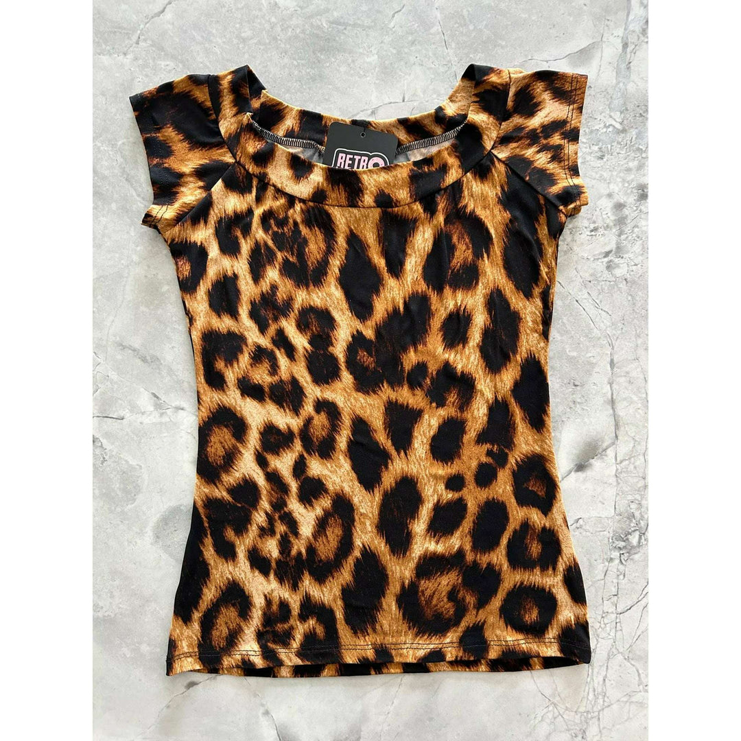 Retro Boat Neck Top in Leopard