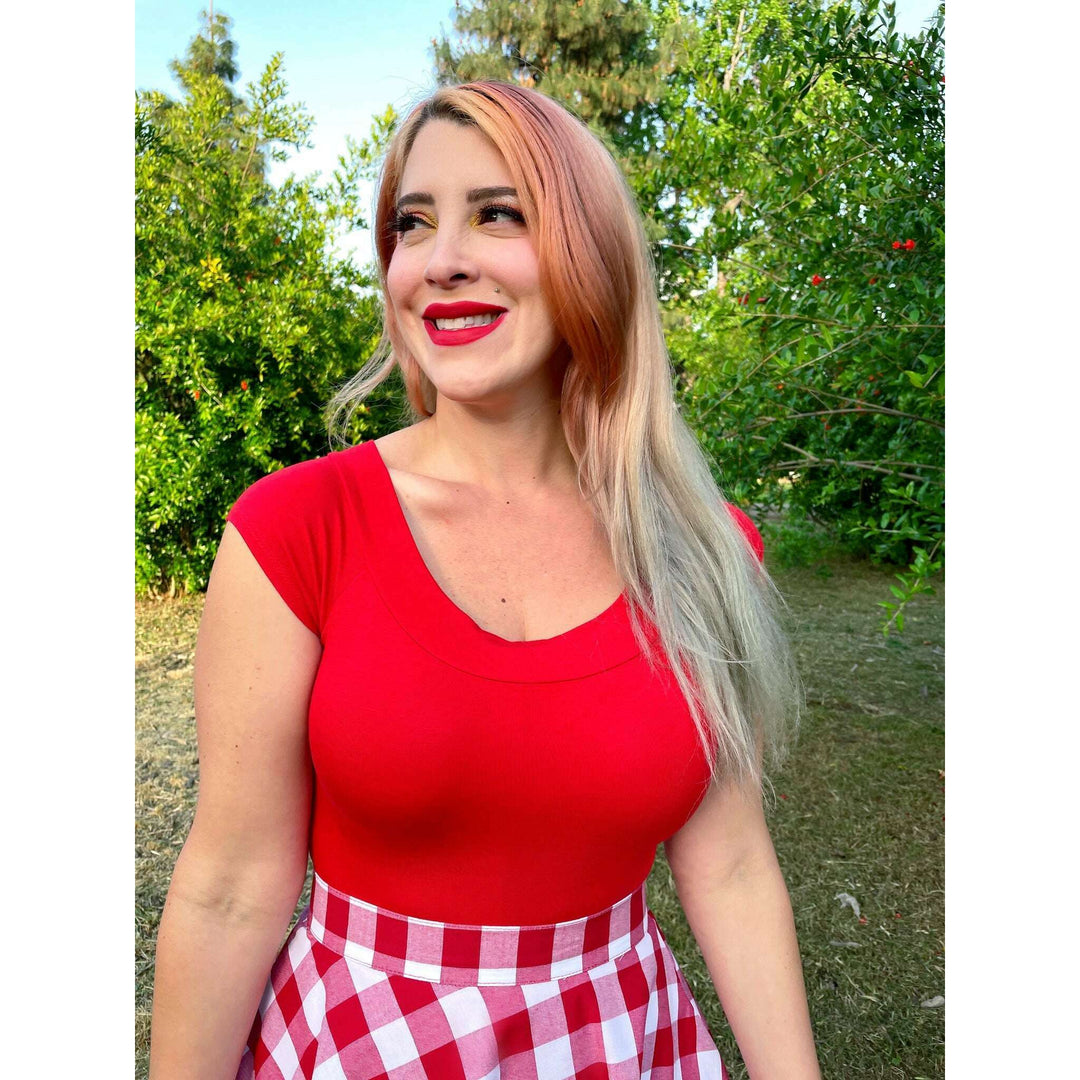 Retro Boat Neck Top in Red