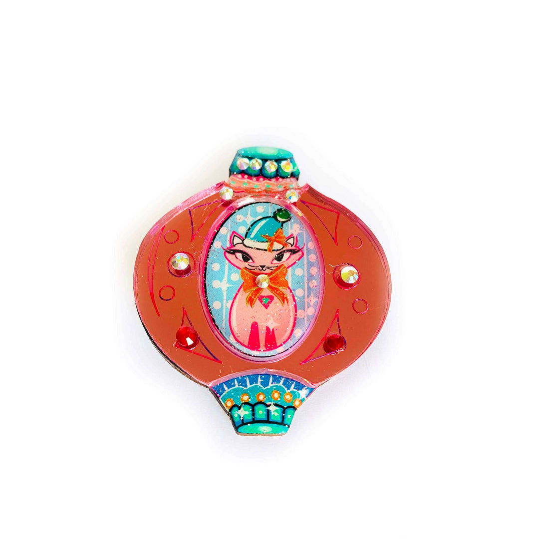 Retro Cat Christmas Bauble Brooch by Rosie Rose Parker