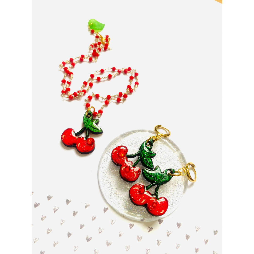 Retro Cherry Beaded Necklace by Rosie Rose Parker