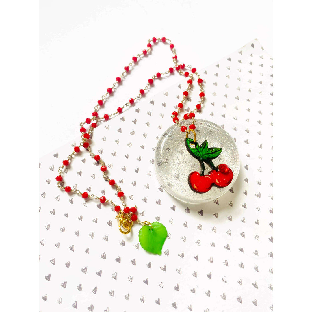 Retro Cherry Beaded Necklace by Rosie Rose Parker