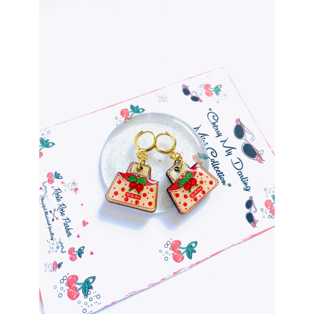 Retro Cherry Handbag Earrings by Rosie Rose Parker