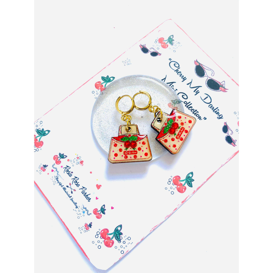 Retro Cherry Handbag Earrings by Rosie Rose Parker