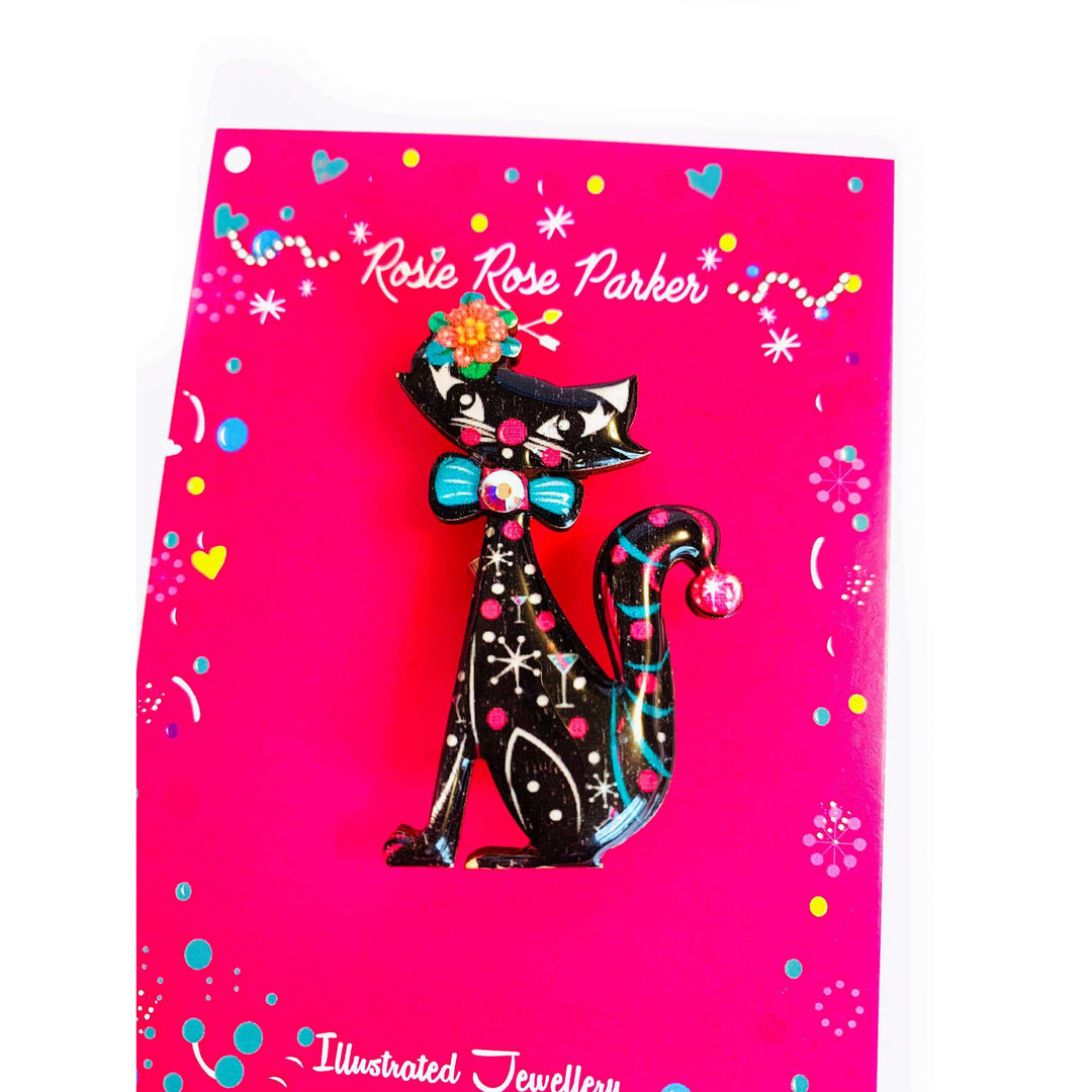 Retro Dapper Atomic Cat Brooch by Rosie Rose Parker