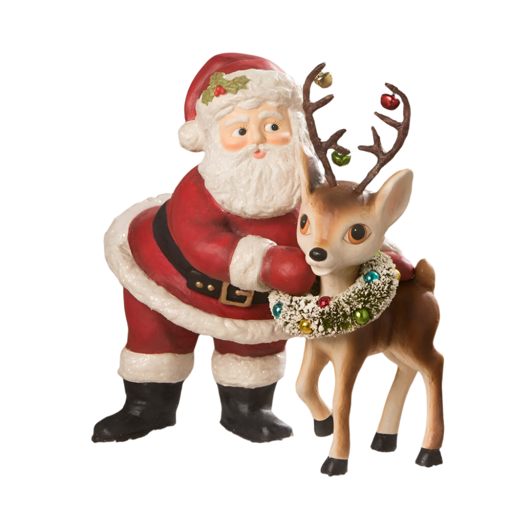 Retro Santa With Reindeer Large by Bethany Lowe Designs