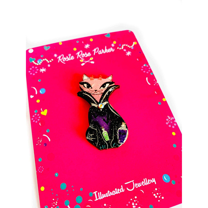 Retro Vampire Cat Pin by Rosie Rose Parker
