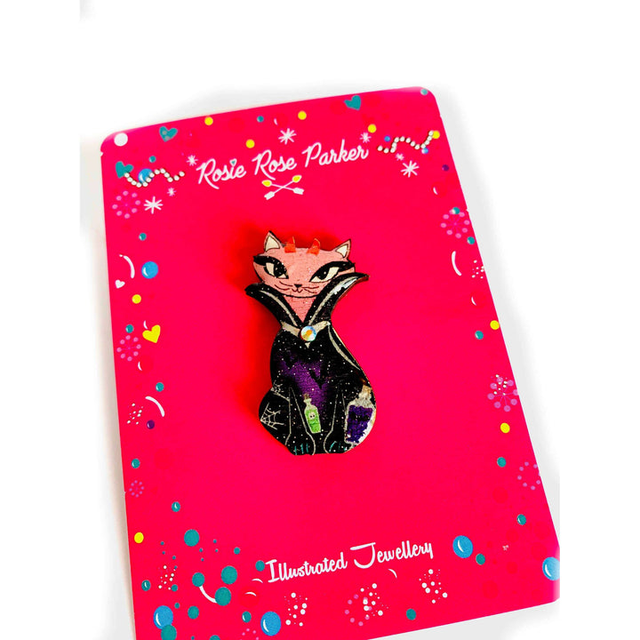 Retro Vampire Cat Pin by Rosie Rose Parker