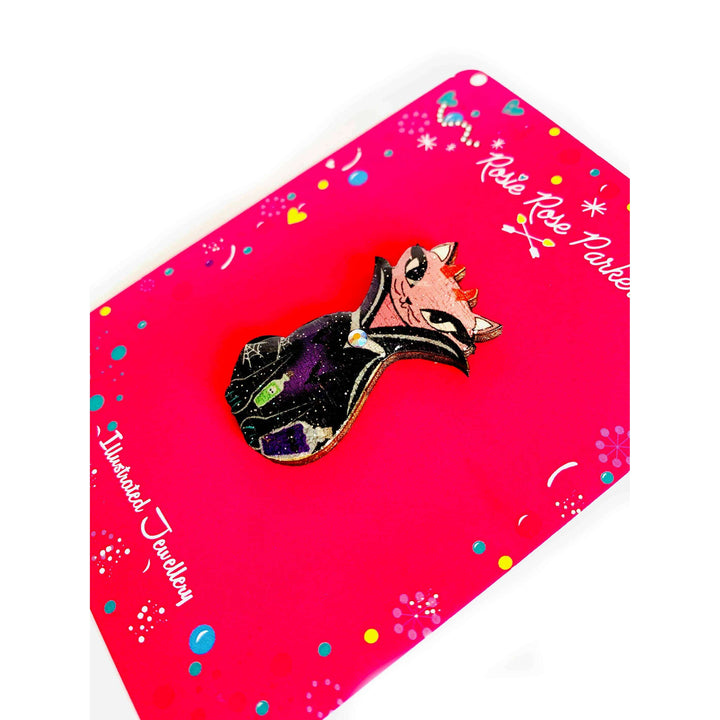 Retro Vampire Cat Pin by Rosie Rose Parker