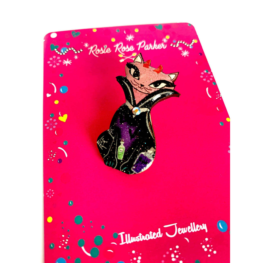 Retro Vampire Cat Pin by Rosie Rose Parker