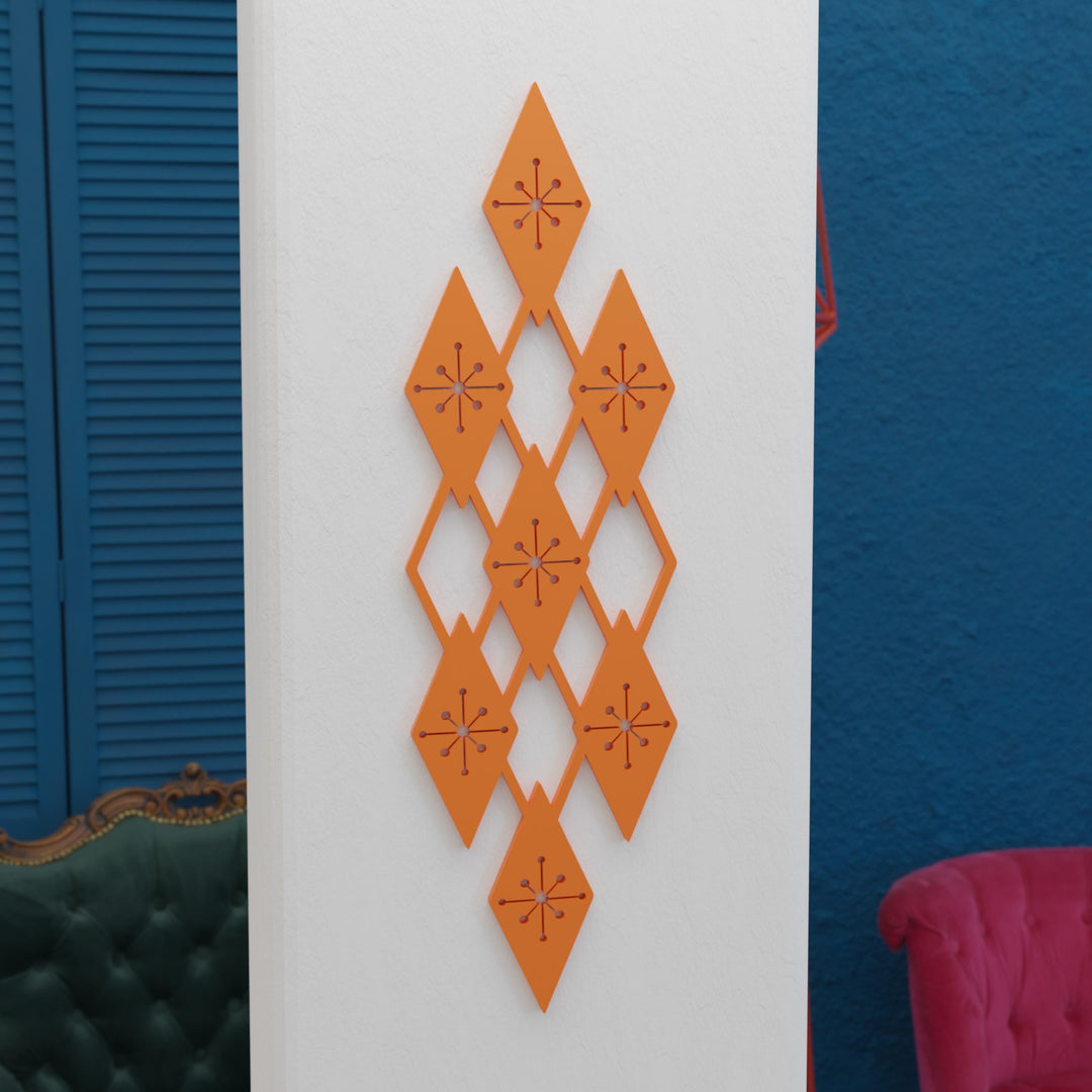 Midcentury Modern Jacks & Diamonds Lattice Rhomb Wall Decor Panels