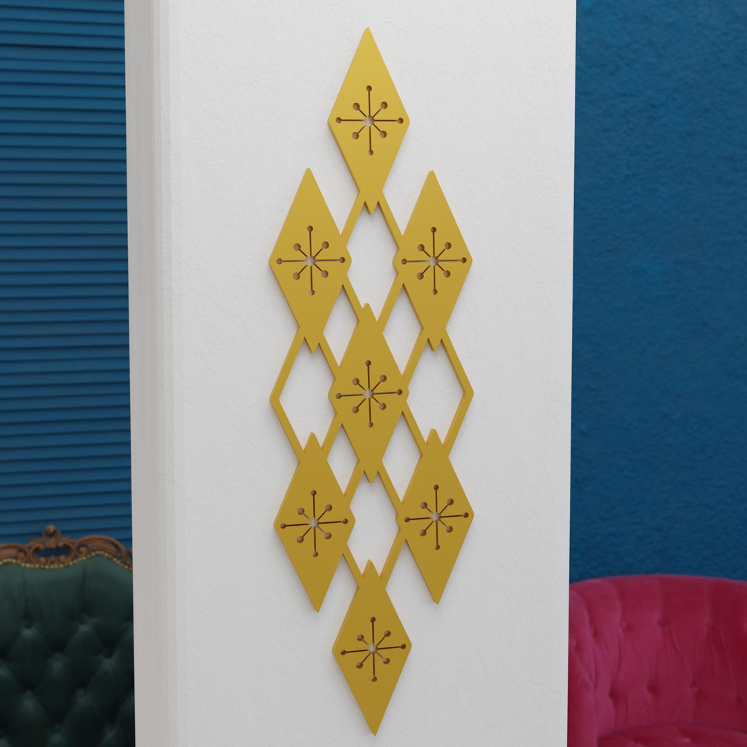 Midcentury Modern Jacks & Diamonds Lattice Rhomb Wall Decor Panels