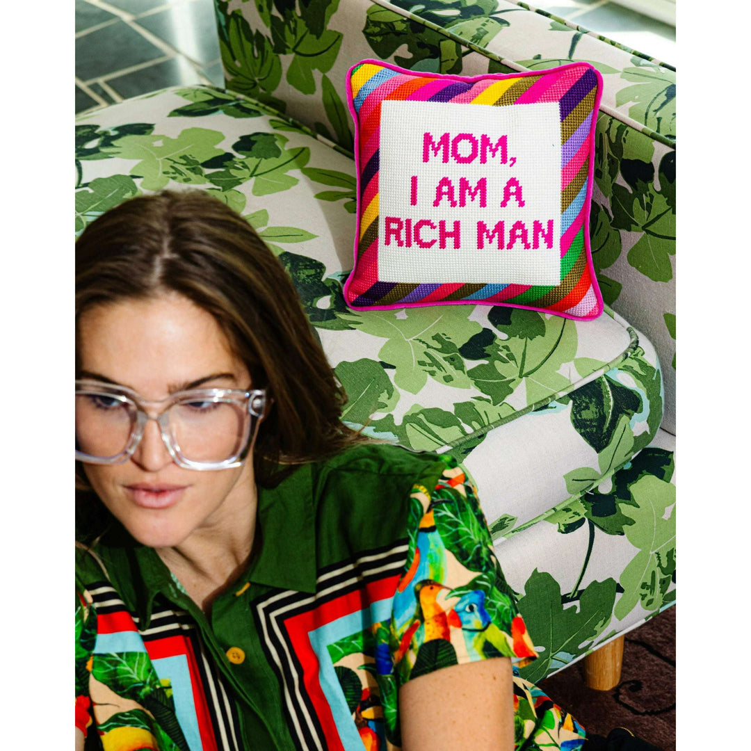 Rich Man Needlepoint Pillow