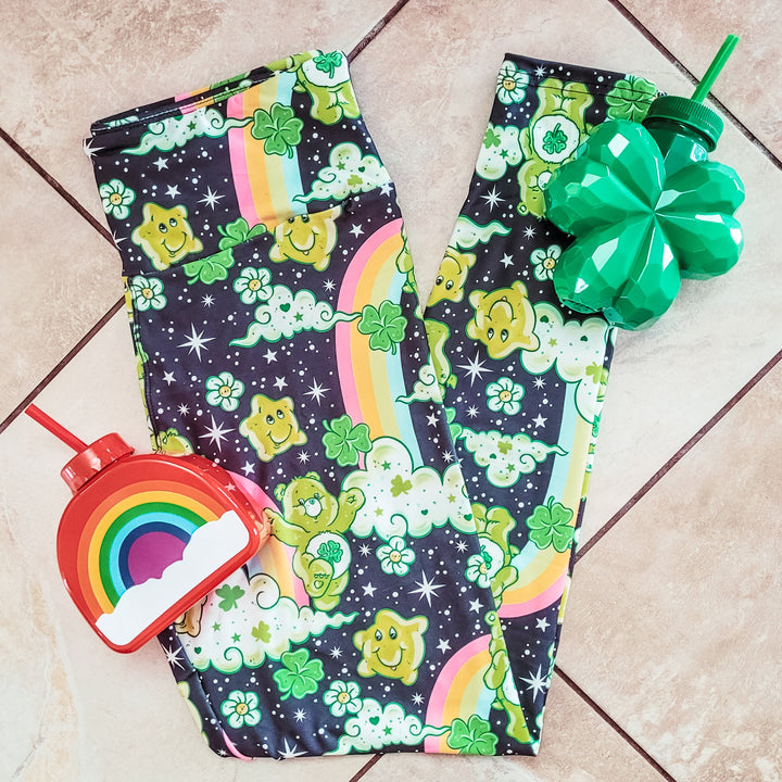 Care Clovers (Semi-Exclusive) - 1980s Cartoon Shamrock St Patrick's Day Green High-quality Handcrafted Vibrant Leggings