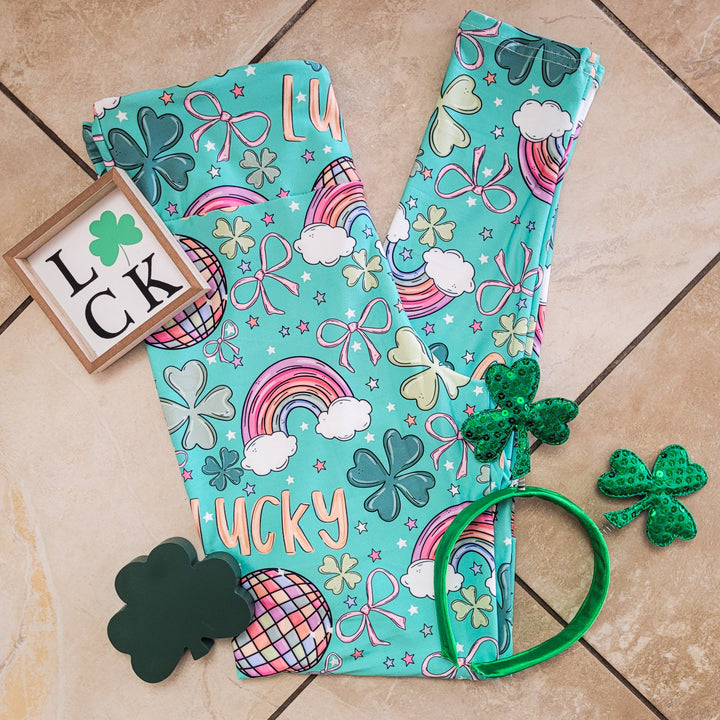 Luck and Bows (Semi-Exclusive) - Rainbow Shamrock St Patrick's Day Green High-quality Handcrafted Vibrant Leggings
