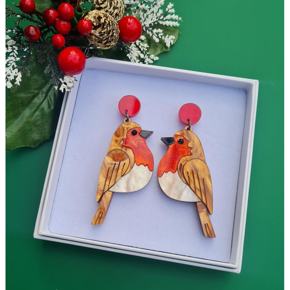 Robin Redbreast Dangle Earrings by Cherryloco Jewellery