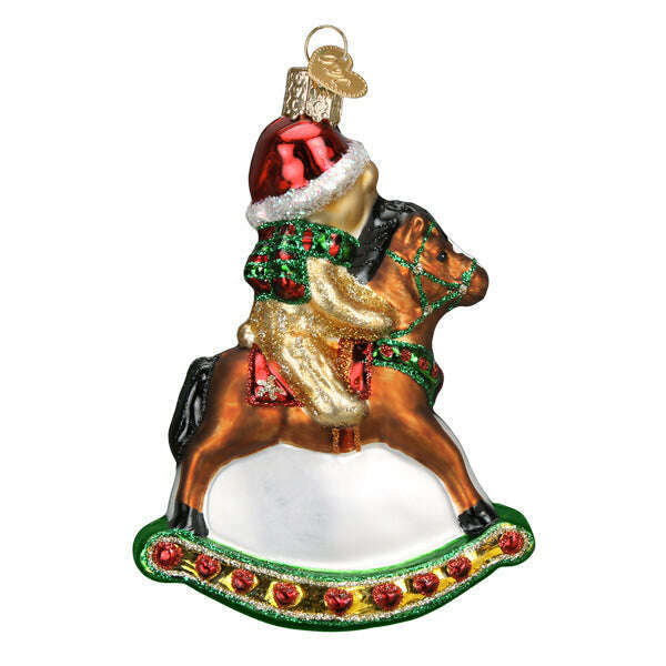 Old World Christmas Rocking Horse Teddy Blown Glass Ornament